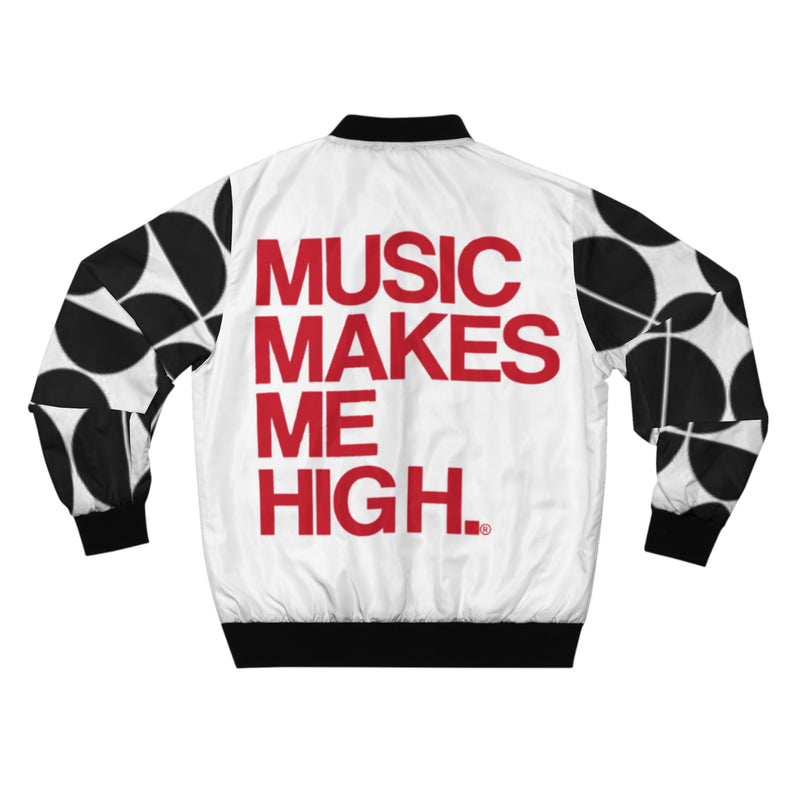 MMMH Unisex Bomber Jacket: Black Geo/White | Red