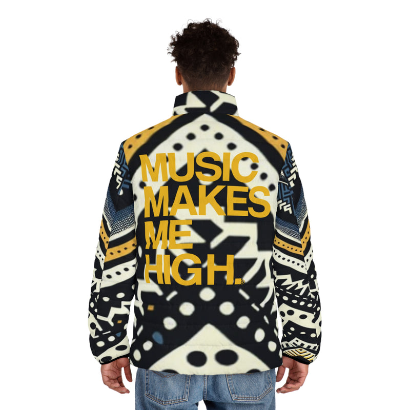 MMMH Men's Puffer Jacket: Black Abstract | Yellow