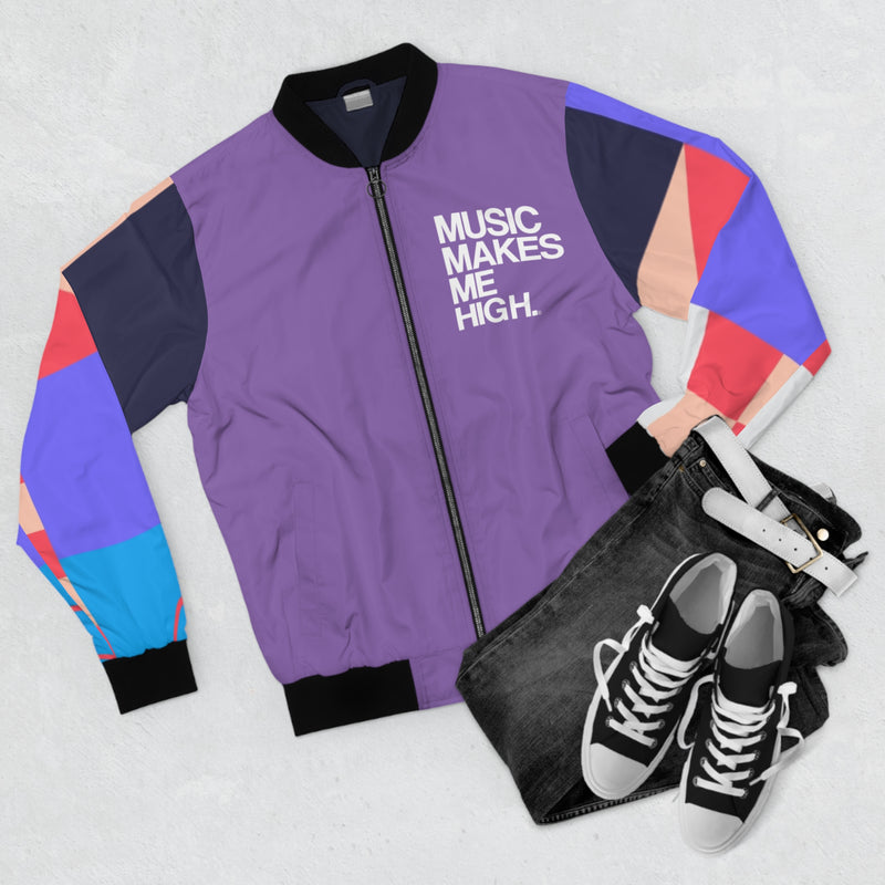 MMMH Unisex Bomber Jacket: Geo Print/Purple | White