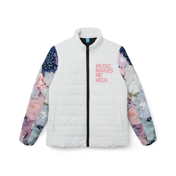 MMMH Women’s Puffer Jacket: Flowers/White | Light Pink