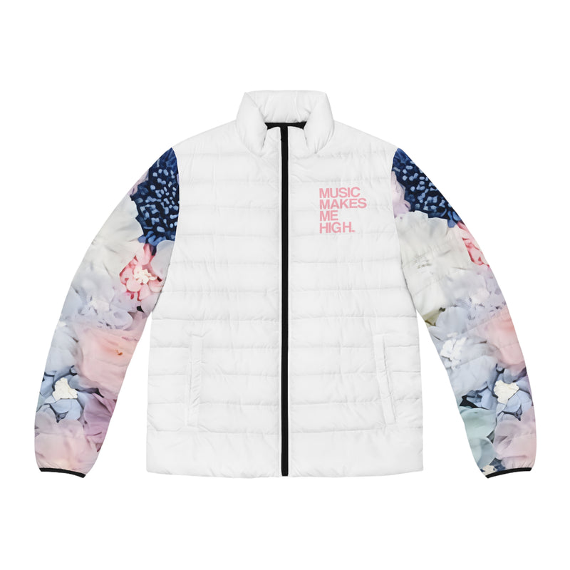 MMMH Men's Puffer Jacket: Flowers/White | Light Pink