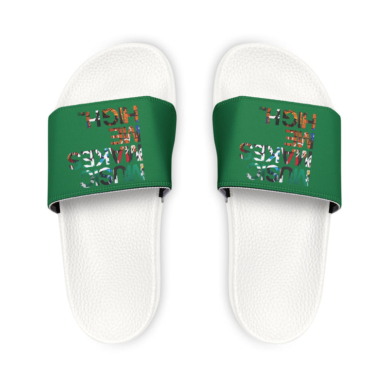 MMMH Unisex Slides: Dark Green/White | Graffiti