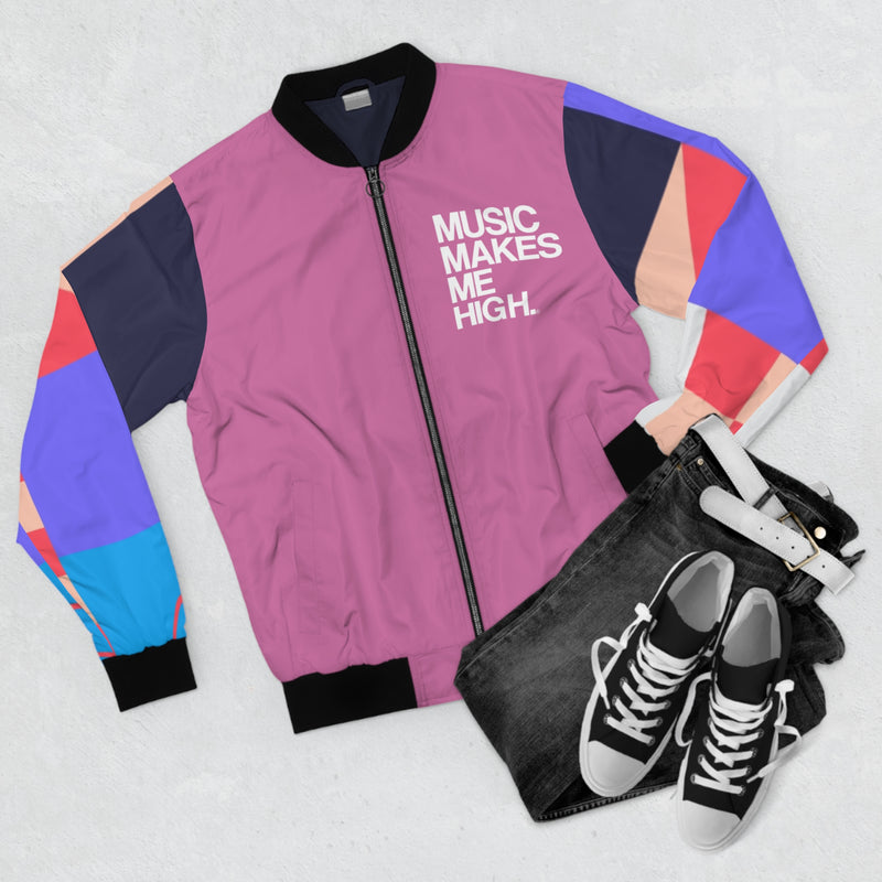 MMMH Unisex Bomber Jacket: Geo Print/Pink | White