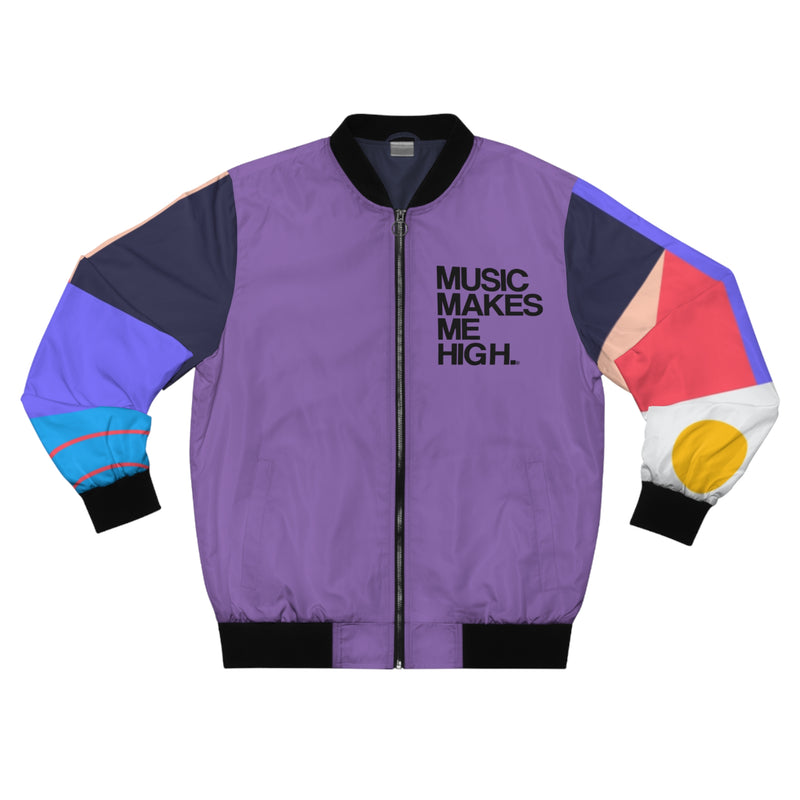 MMMH Unisex Bomber Jacket: Geo Print/Purple | Black