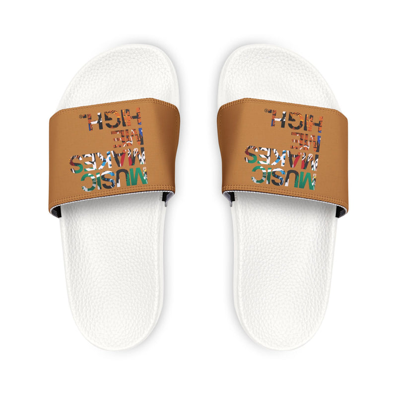 MMMH Unisex Slides: Light Brown/White | Graffiti