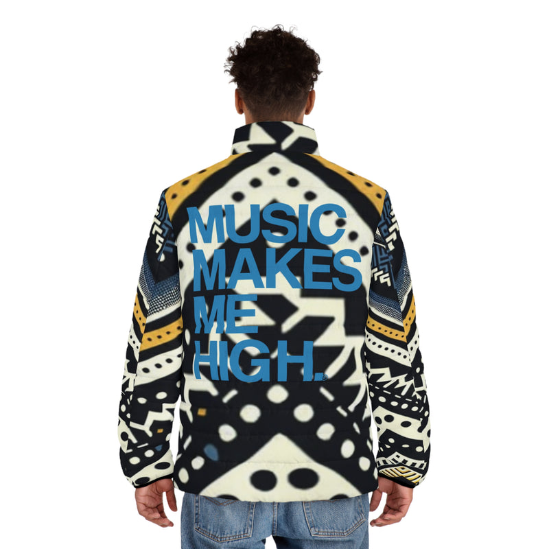 MMMH Men's Puffer Jacket: Black Abstract | Blue