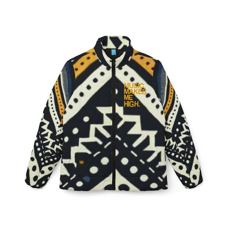 MMMH Women’s Puffer Jacket: Black Abstract | Yellow