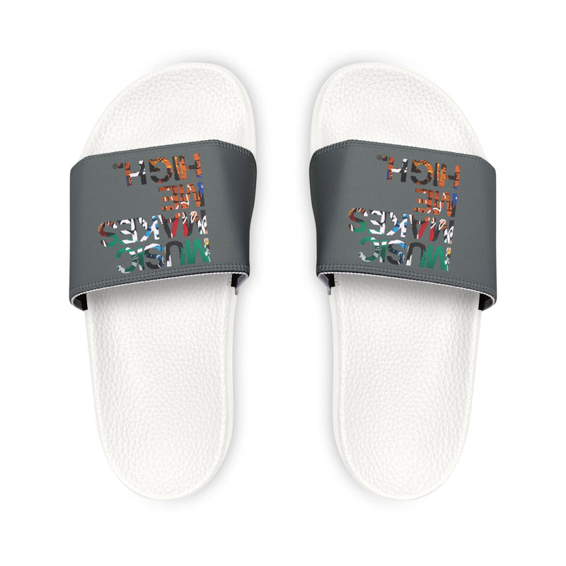 MMMH Unisex Slides: Dark Grey/White | Graffiti