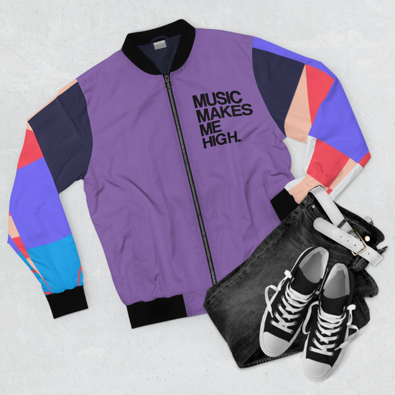 MMMH Unisex Bomber Jacket: Geo Print/Purple | Black