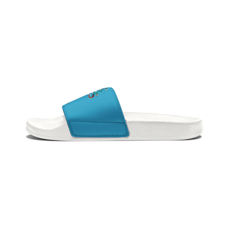 MMMH Unisex Slides: Turquoise/White | Graffiti