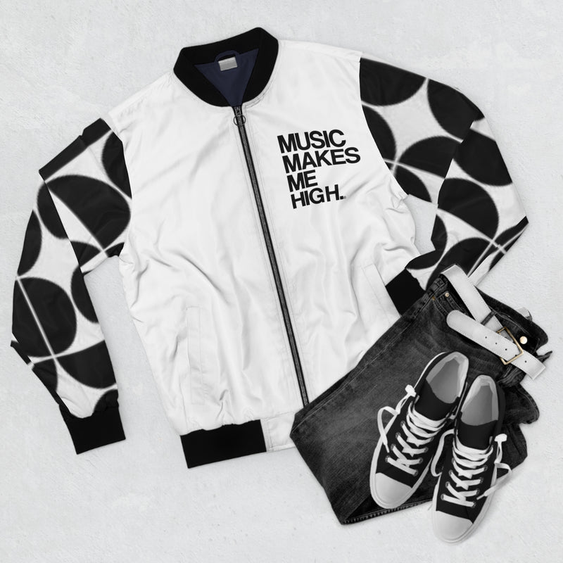 MMMH Unisex Bomber Jacket: Black Geo/White | Black