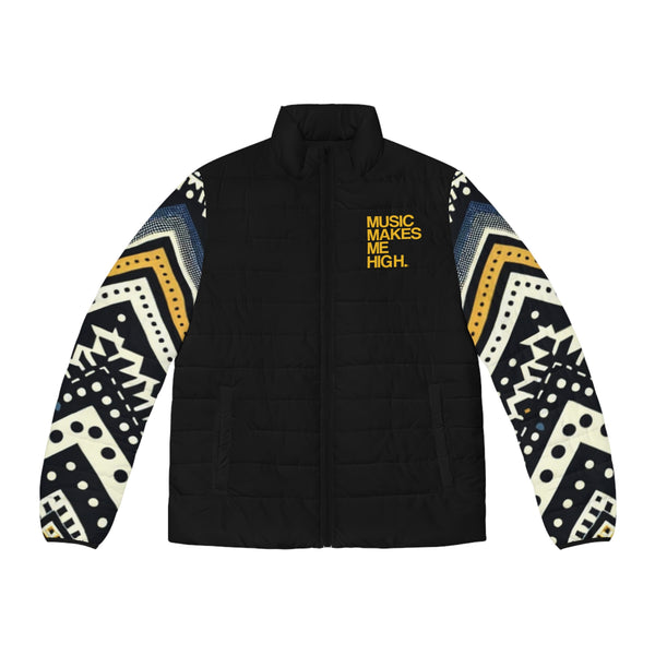 MMMH Men's Puffer Jacket: Black Abstract/Black | Yellow