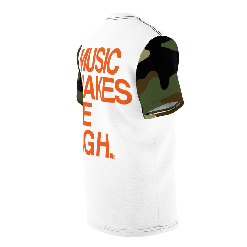 MMMH Unisex T-Shirt: Camo Sleeves/White| Orange