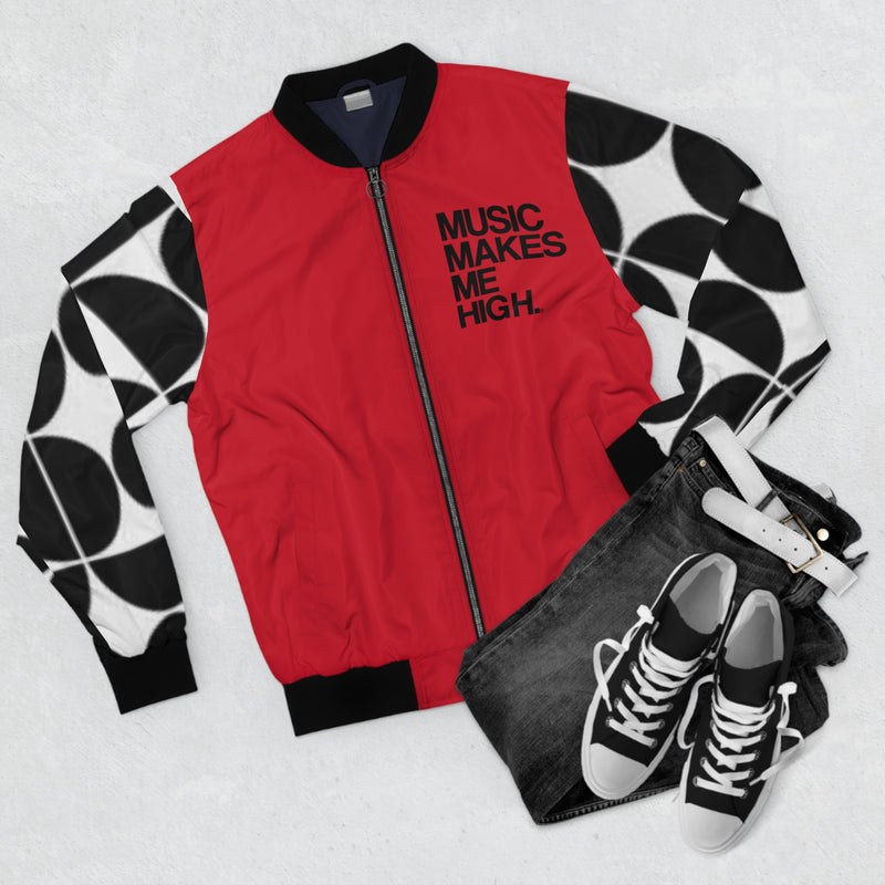 MMMH Unisex Bomber Jacket: Black Geo/Red | Black