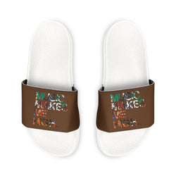 MMMH Unisex Slides: Brown/White | Graffiti