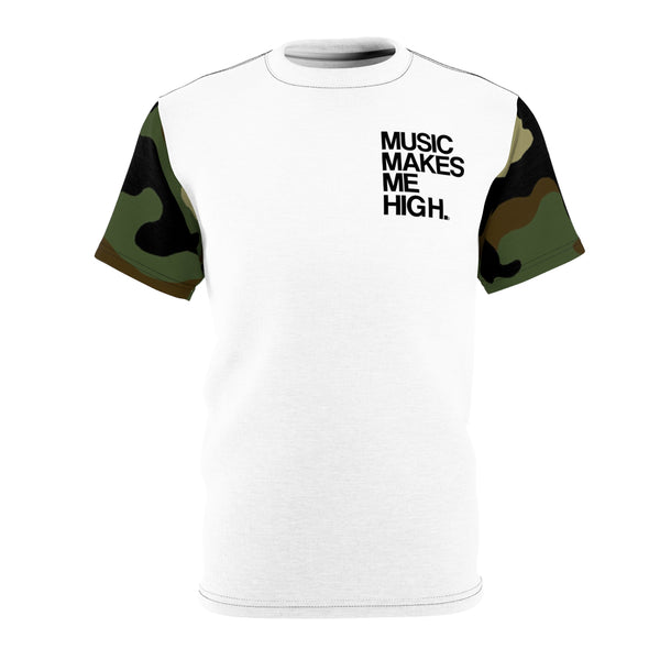 MMMH Unisex T-Shirt: Camo Sleeves/White| Black