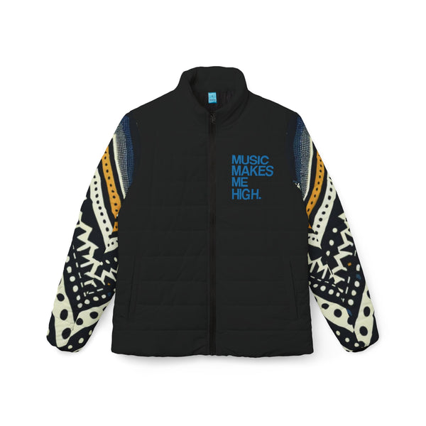 MMMH Women’s Puffer Jacket: Black Abstract/Black | Blue