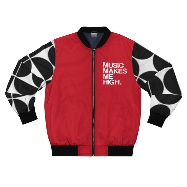 MMMH Unisex Bomber Jacket: Black Geo/Red | White