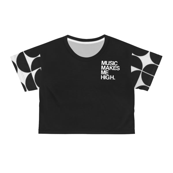 MMMH Cropped Top: Black Geo/Black | White