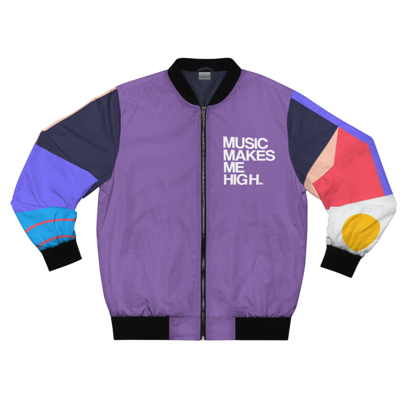 MMMH Unisex Bomber Jacket: Geo Print/Purple | White