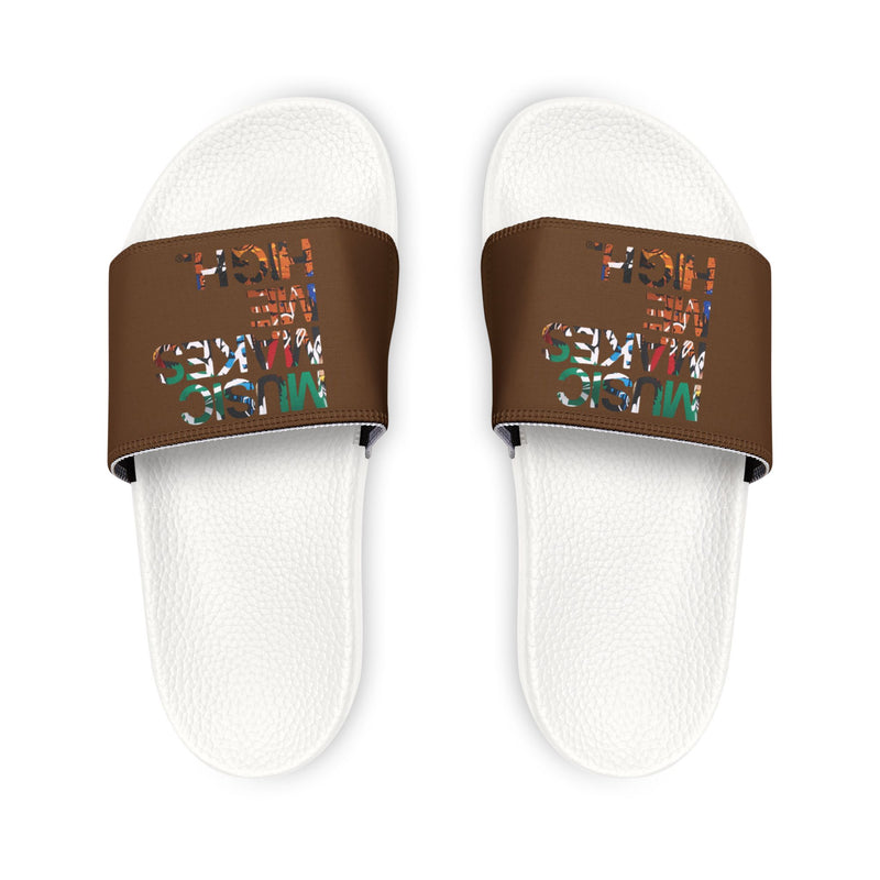 MMMH Unisex Slides: Brown/White | Graffiti