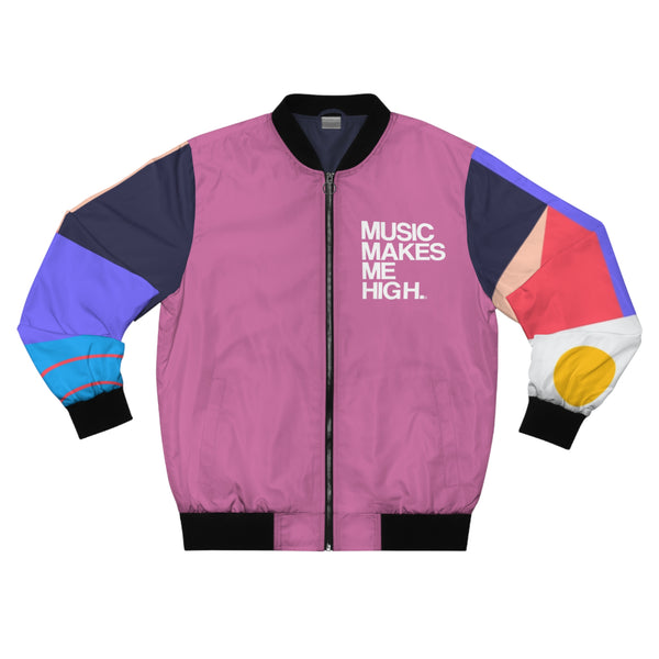 MMMH Unisex Bomber Jacket: Geo Print/Pink | White