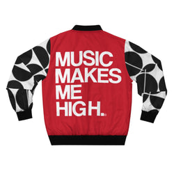 MMMH Unisex Bomber Jacket: Black Geo/Red | White