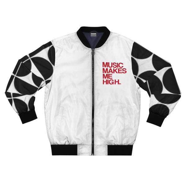 MMMH Unisex Bomber Jacket: Black Geo/White | Red