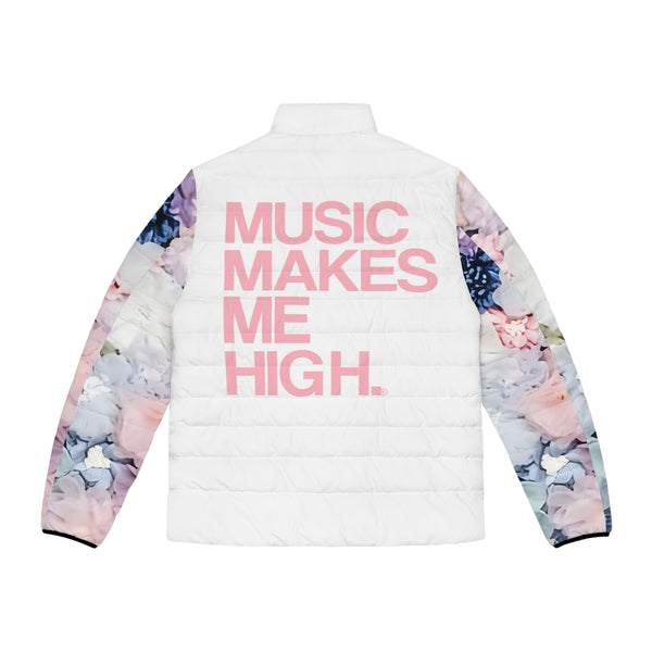 MMMH Men's Puffer Jacket: Flowers/White | Light Pink