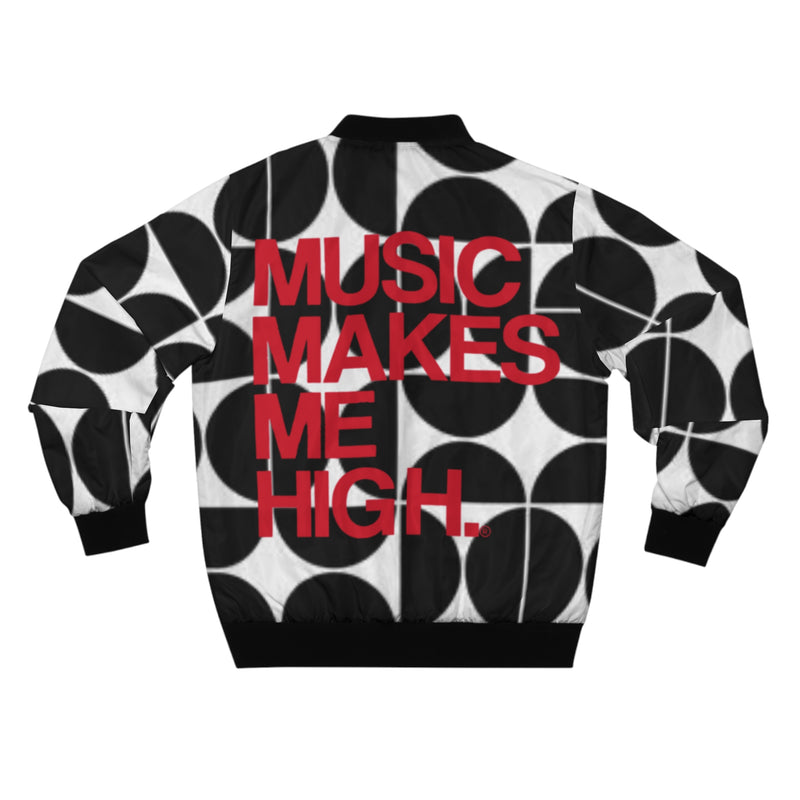 MMMH Unisex Bomber Jacket: Black Geo | Red