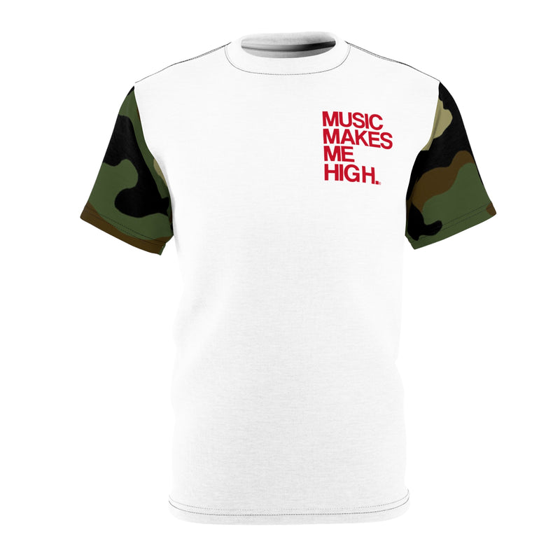 MMMH Unisex T-Shirt: Camo Sleeves/White | Red