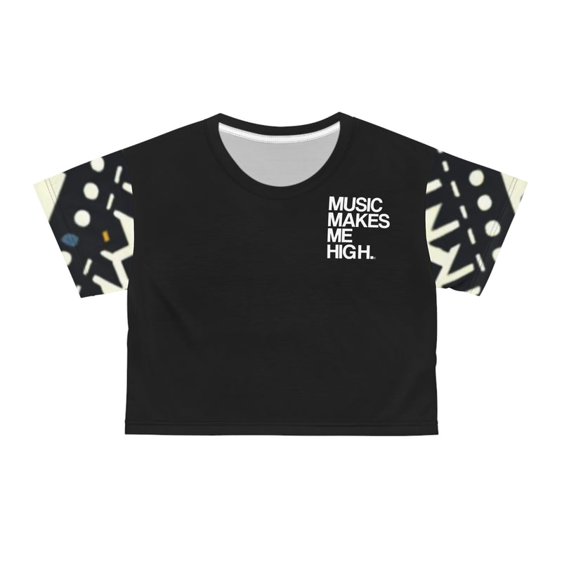 MMMH Cropped Top: Black Abstract/Black | White