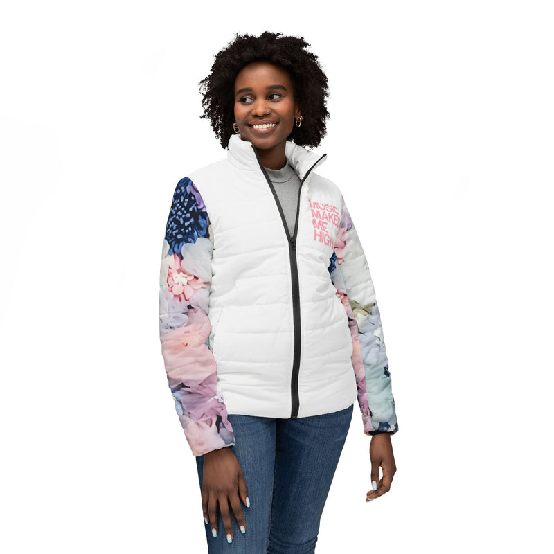 MMMH Women’s Puffer Jacket: Flowers/White | Light Pink