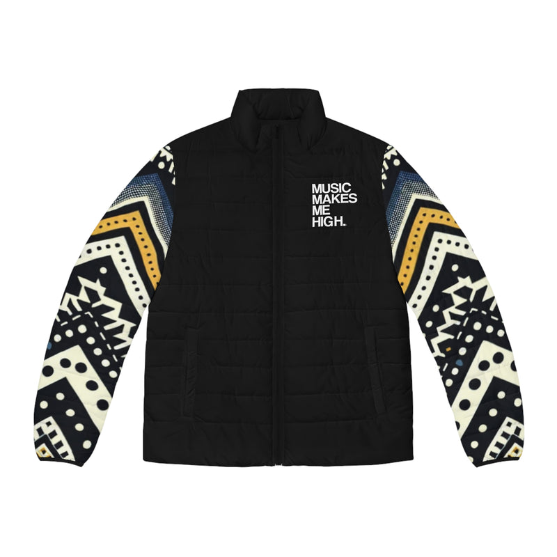 MMMH Men's Puffer Jacket: Black Abstract/Black | White