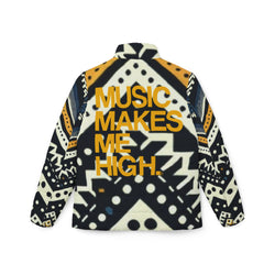 MMMH Women’s Puffer Jacket: Black Abstract | Yellow