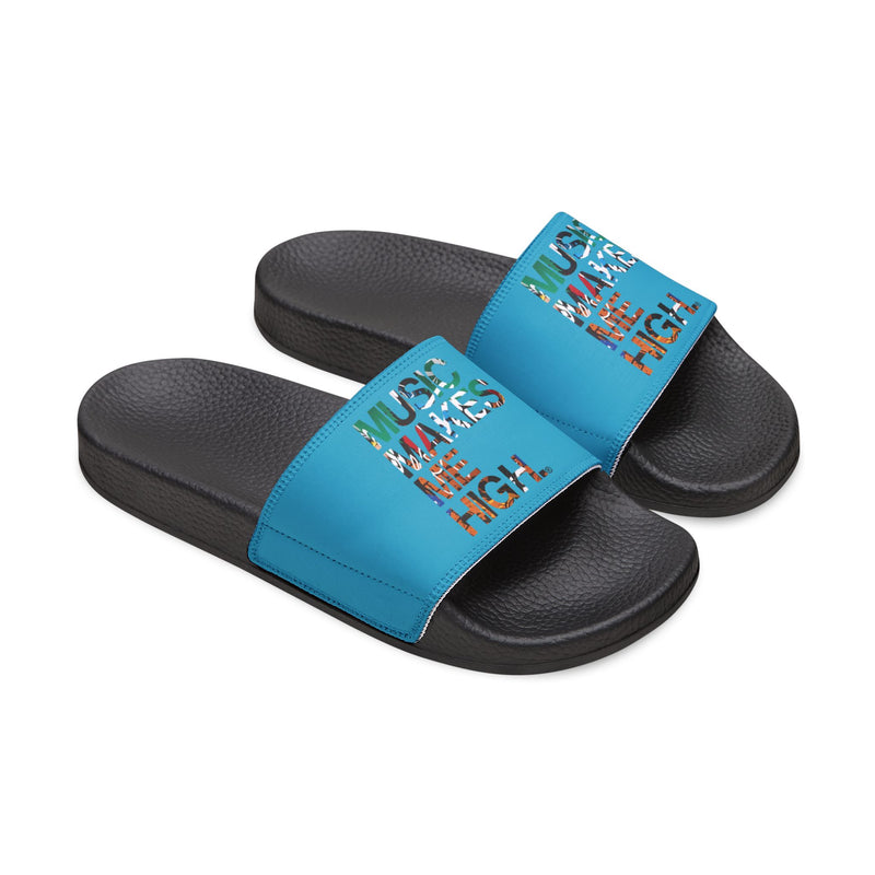 MMMH Unisex Slides: Turquoise/Black | Graffiti