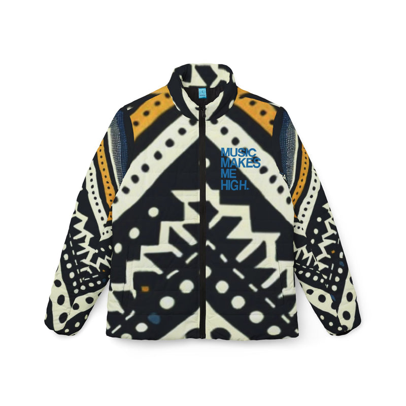 MMMH Women’s Puffer Jacket: Black Abstract | Blue