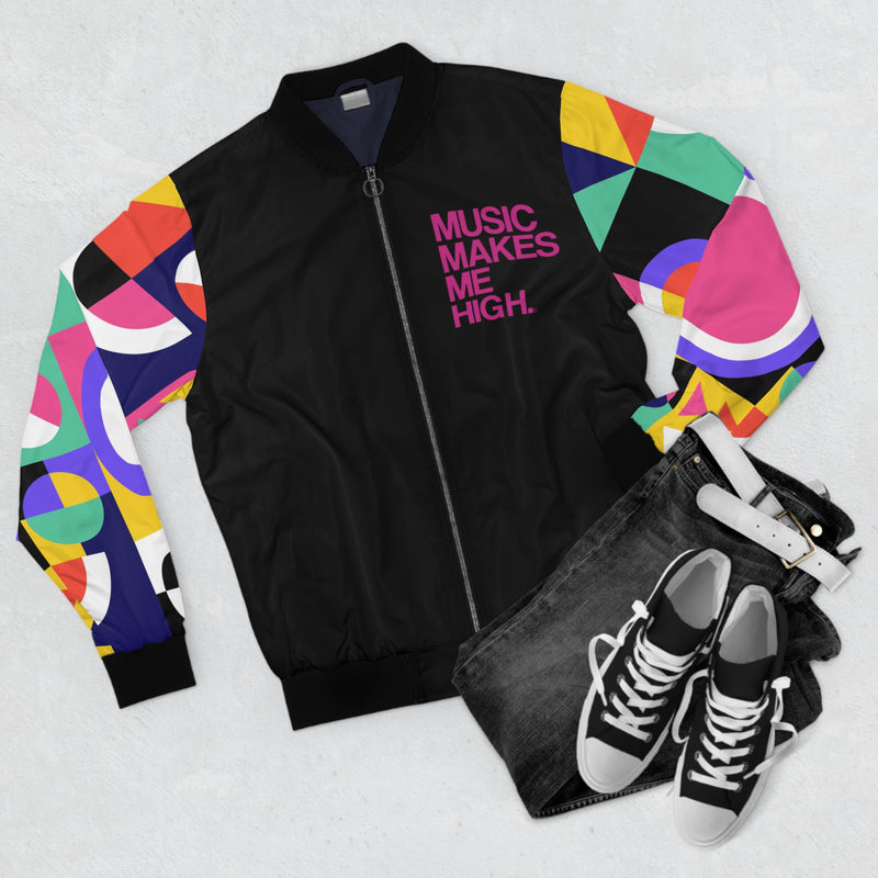 MMMH Unisex Bomber Jacket: Geo Print 2/Black | Pink