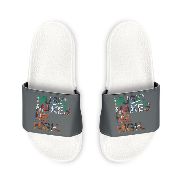 MMMH Unisex Slides: Dark Grey/White | Graffiti