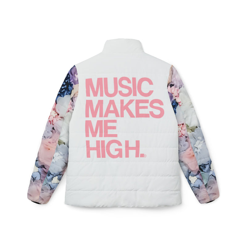 MMMH Women’s Puffer Jacket: Flowers/White | Light Pink