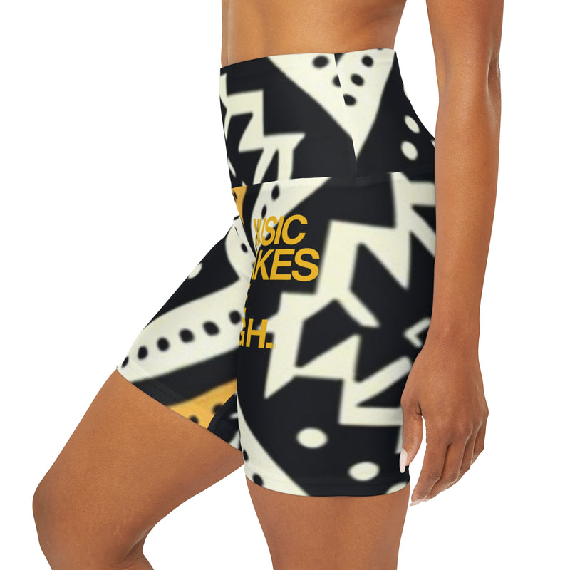 MMMH Yoga Shorts: Black Abstract | Yellow