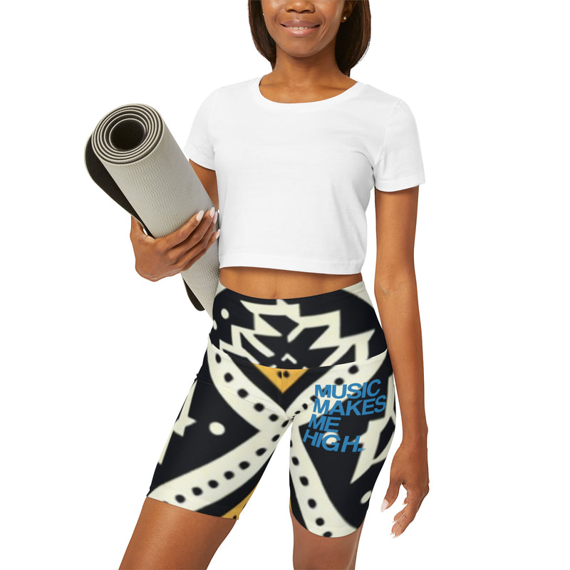 MMMH Yoga Shorts: Black Abstract | Blue