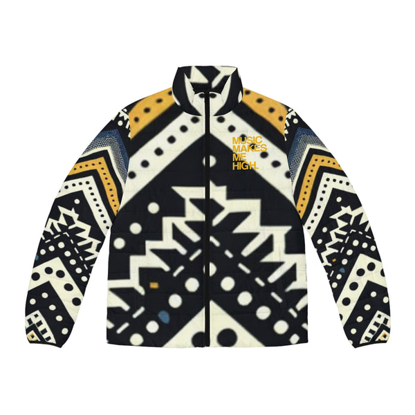 MMMH Men's Puffer Jacket: Black Abstract | Yellow