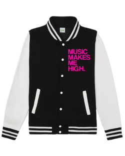 MMMH Unisex Letterman Jacket: Black/White | Pink