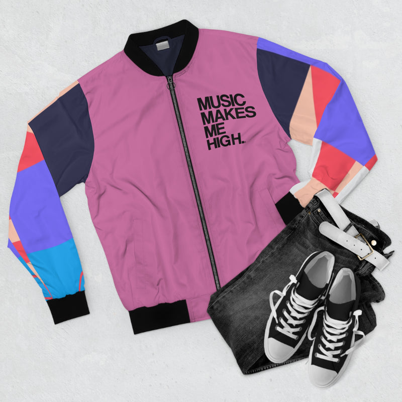 MMMH Unisex Bomber Jacket: Geo Print/Pink | Black