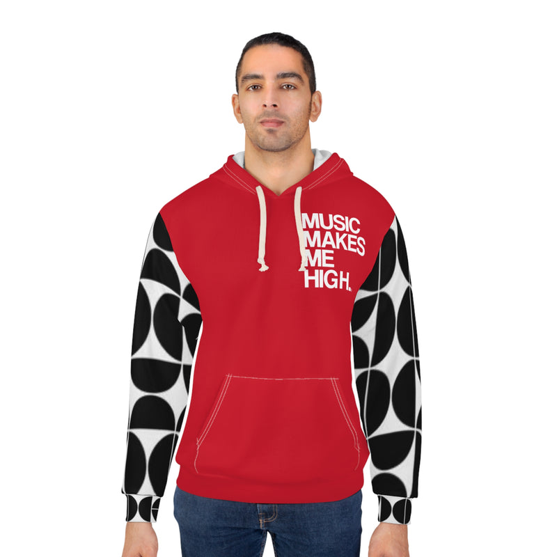 MMMH Unisex Hoodie: Black Geo/Red | White