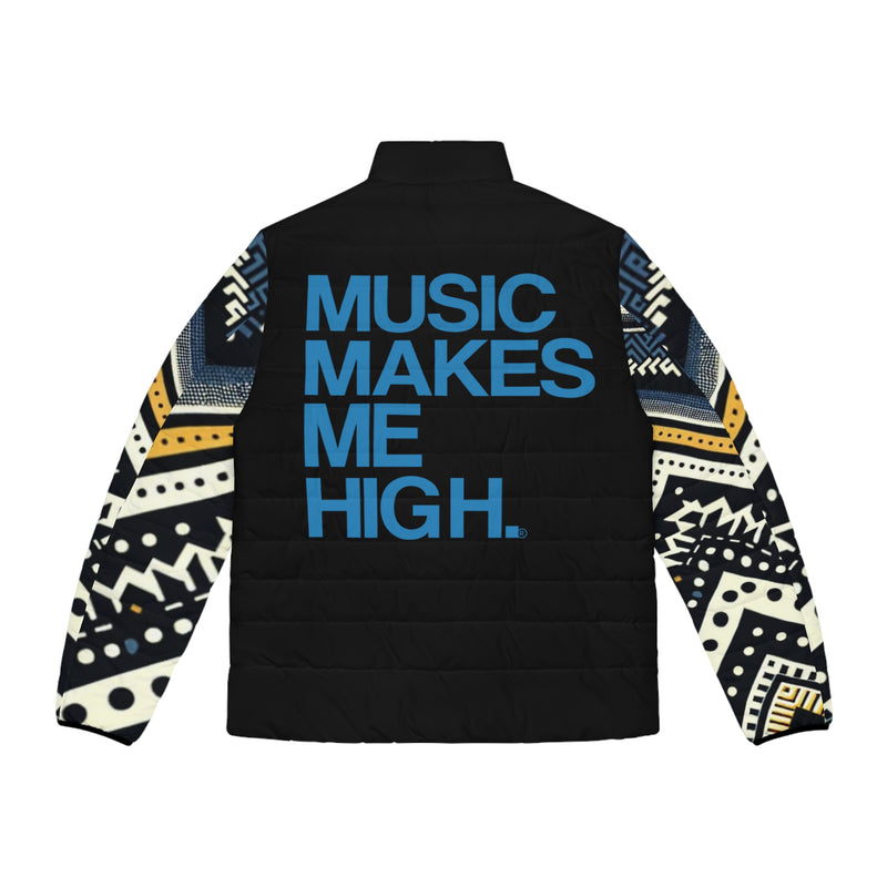 MMMH Men's Puffer Jacket: Black Abstract/Black | Blue