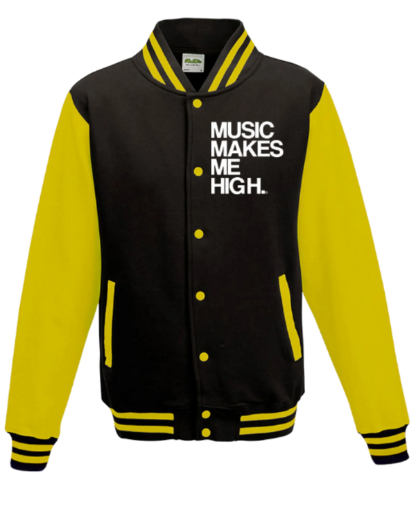 MMMH Unisex Letterman Jacket: Black/Yellow | White