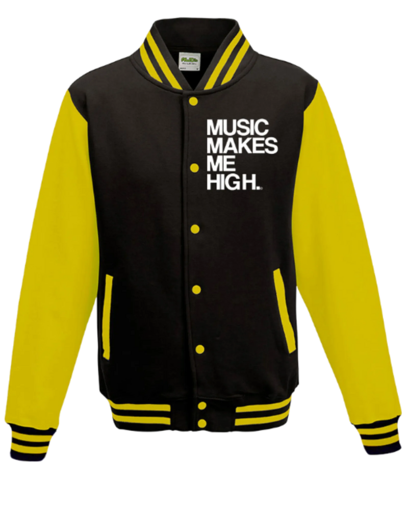 MMMH Unisex Letterman Jacket: Black/Yellow | White