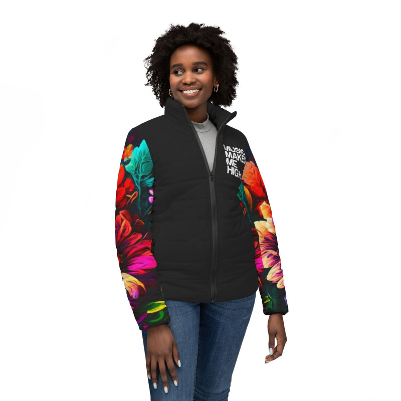 MMMH Women’s Puffer Jacket: Floral/Black | White